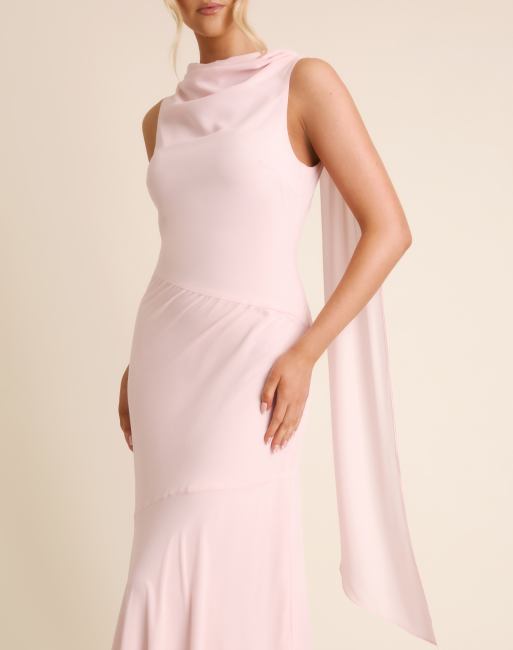 Six Stories - L'invitée - Robe longue en crêpe avec col bénitier montant - Rose pâle, 4 de 4