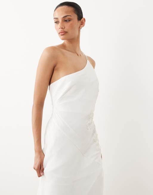 Six Stories - Maxi jurk van chiffon met stroken, blote schouder en versiering in wit, 2 van 4