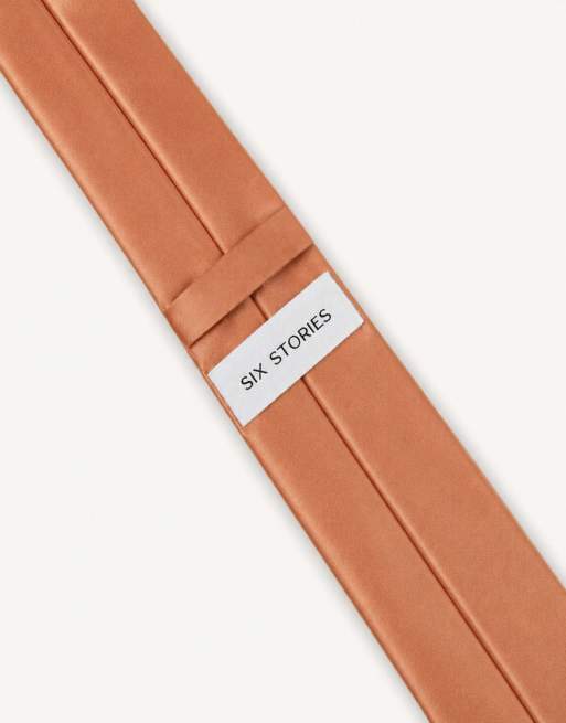 Six Stories Men's satin tie in burnt peach, 3 of 7