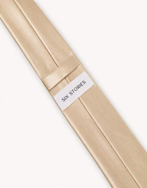 Six Stories Men's satin tie in champagne, 3 of 7