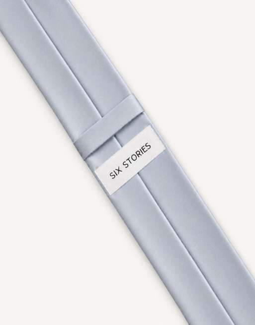 Six Stories Men's satin tie in dusty blue, 3 of 7