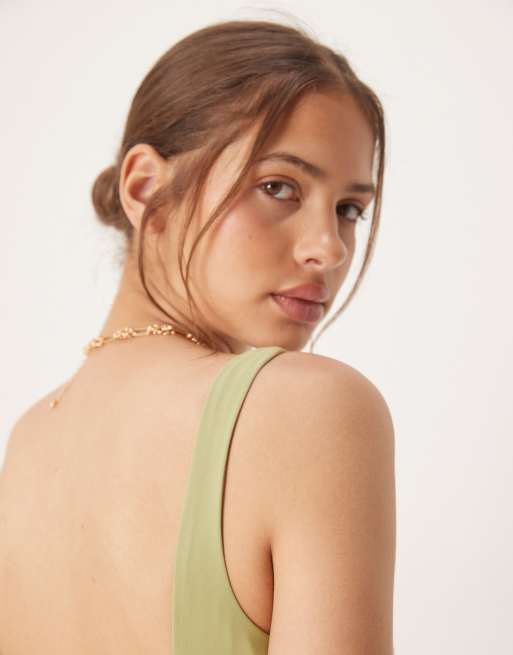 Six Stories – Midaxi-Kleid in Salbeigrün mit hinten längerem Saum, 3 von 4