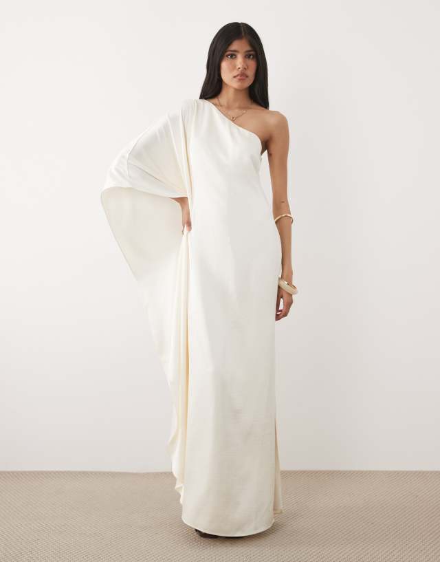 white bias cut dress Six Stories one shoulder draped satin maxi in “Brown is the new YGroup_7611442200776 A modern minimalist bridal Size:SHOE US 9
