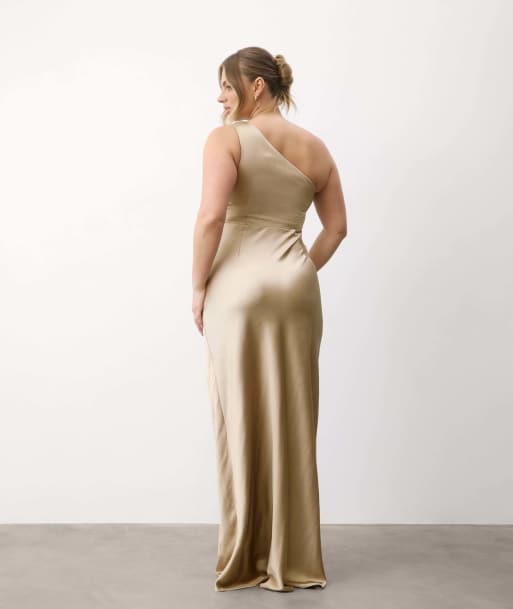 Six Stories One shoulder satin bridesmaid dress in champagne, 2 of 7