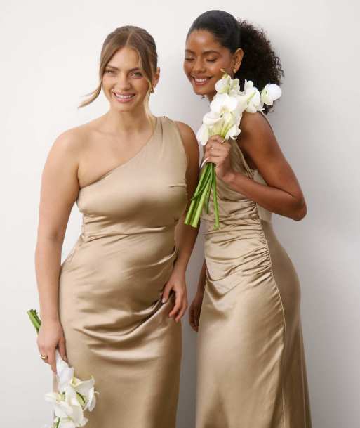 Six Stories One shoulder satin bridesmaid dress in champagne, 7 of 7