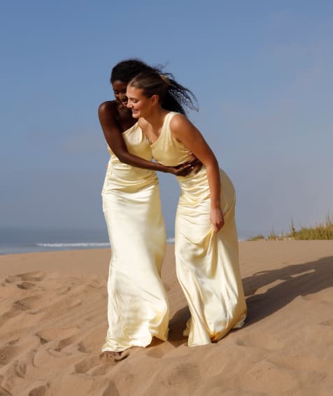 Six Stories One shoulder satin bridesmaid dress in lemon - view 1