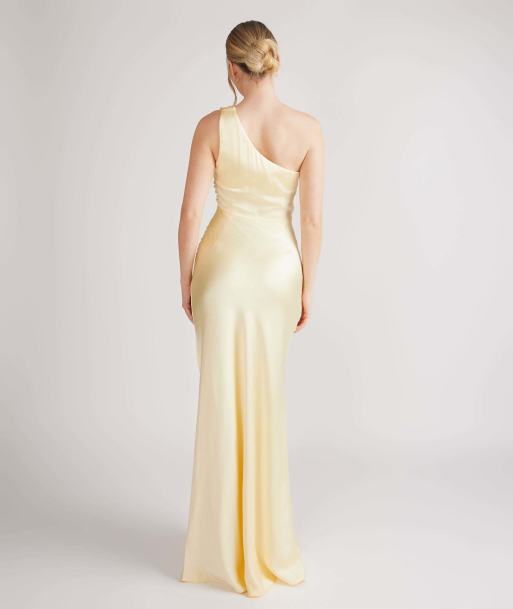 Six Stories One shoulder satin bridesmaid dress in lemon, 6 of 7