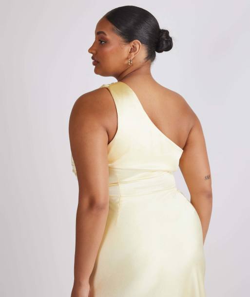 Six Stories One shoulder satin bridesmaid dress in lemon, 7 of 7