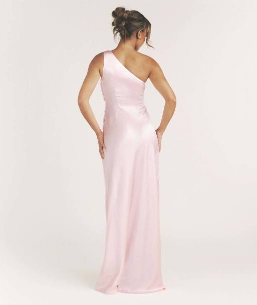 Six Stories One shoulder satin bridesmaid dress in pale pink, 2 of 5