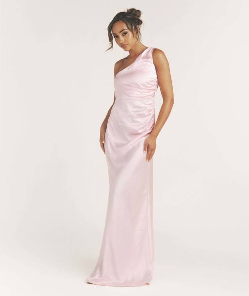 Six Stories One shoulder satin bridesmaid dress in pale pink, 5 of 5