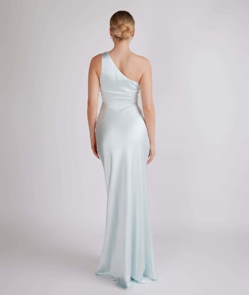 Six Stories One shoulder satin ruched bridesmaid dress in ice blue, 2 of 3