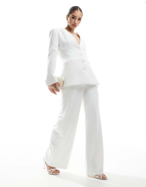 Six Stories - Pantaloni sartoriali a fondo ampio avorio da sposa in coordinato