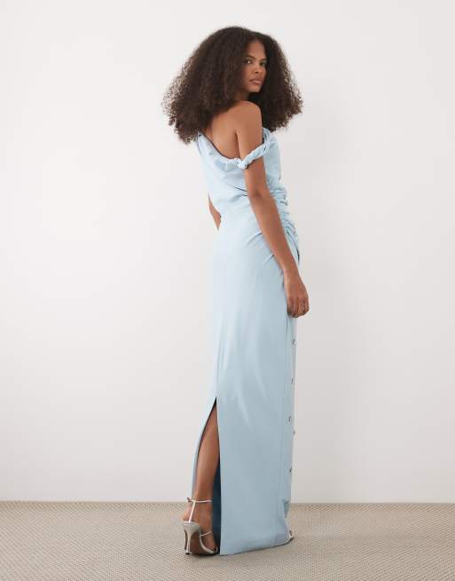 Six Stories – Perlenbesetztes Maxikleid in Blassblau mit abfallender Schulterpartie, 3 von 4
