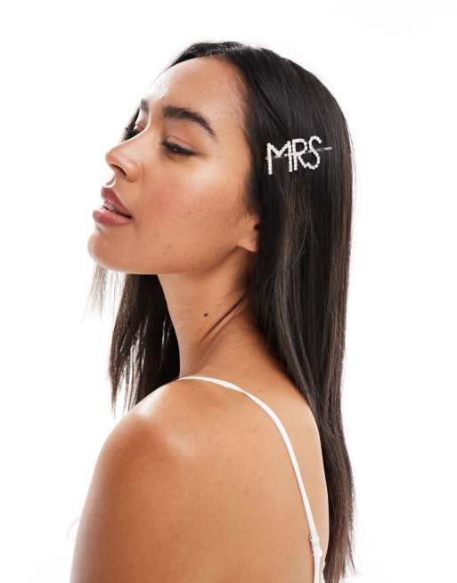 Six Stories - Pince à cheveux à strass pour mariage à inscription Mrs - Argenté