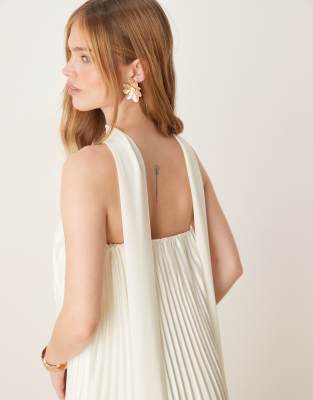 Six Stories pleated bandeau maxi dress with detachable neck scarf in oyster