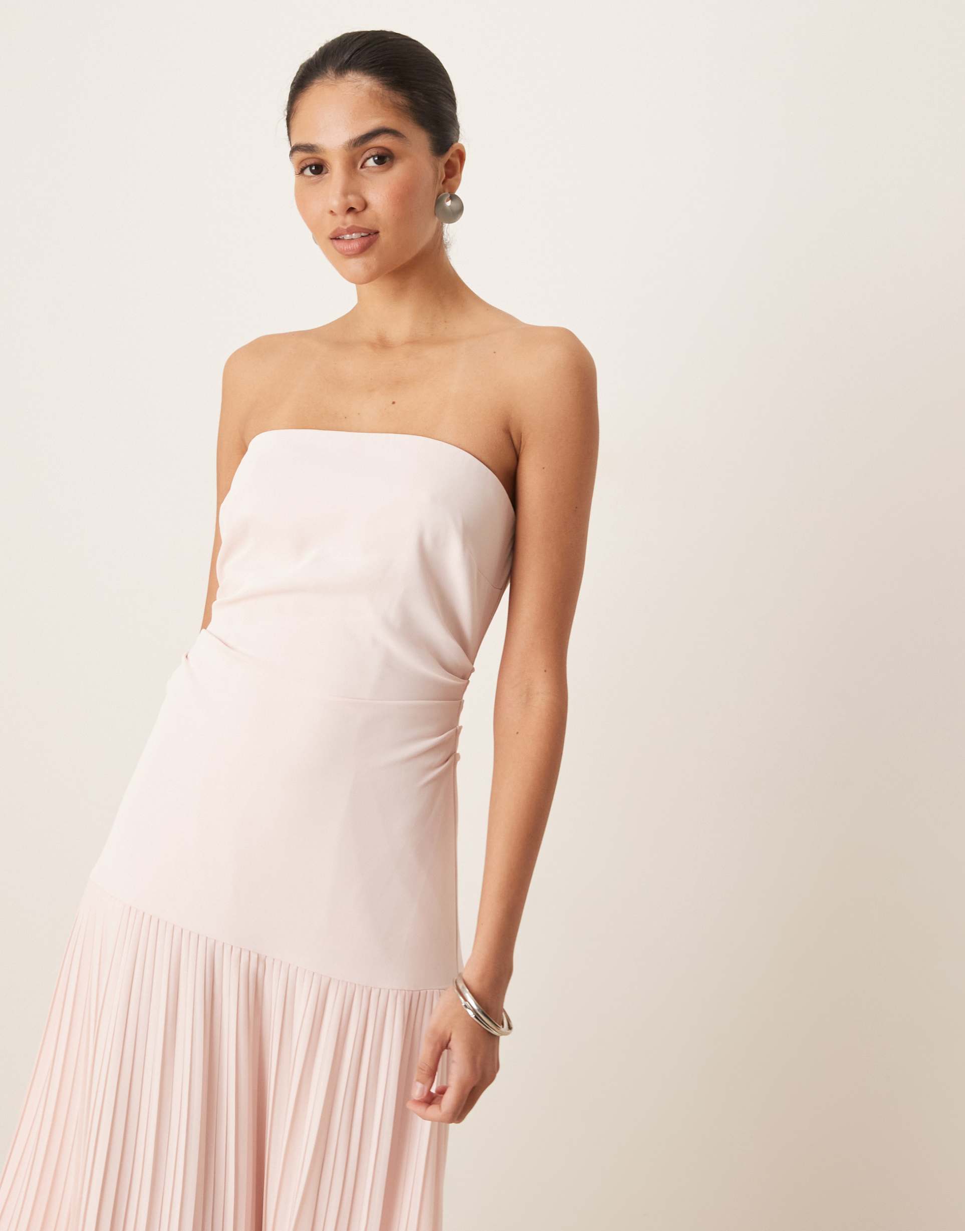 six stories pleated midi dress in blush pink