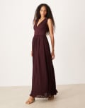 [Six Stories] Six Stories pleated plunge maxi dress in wine-Red 12 Wine