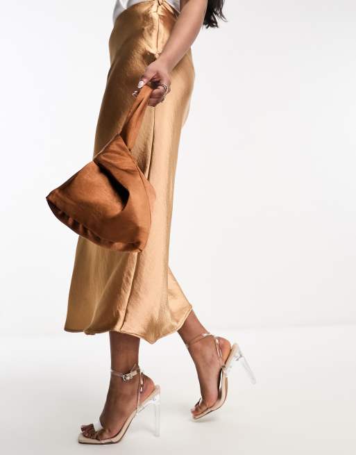 Six Stories - Pochette in raso color ruggine in coordinato