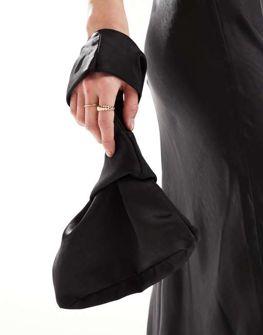 Six Stories - Pochette in raso nero da damigella in coordinato