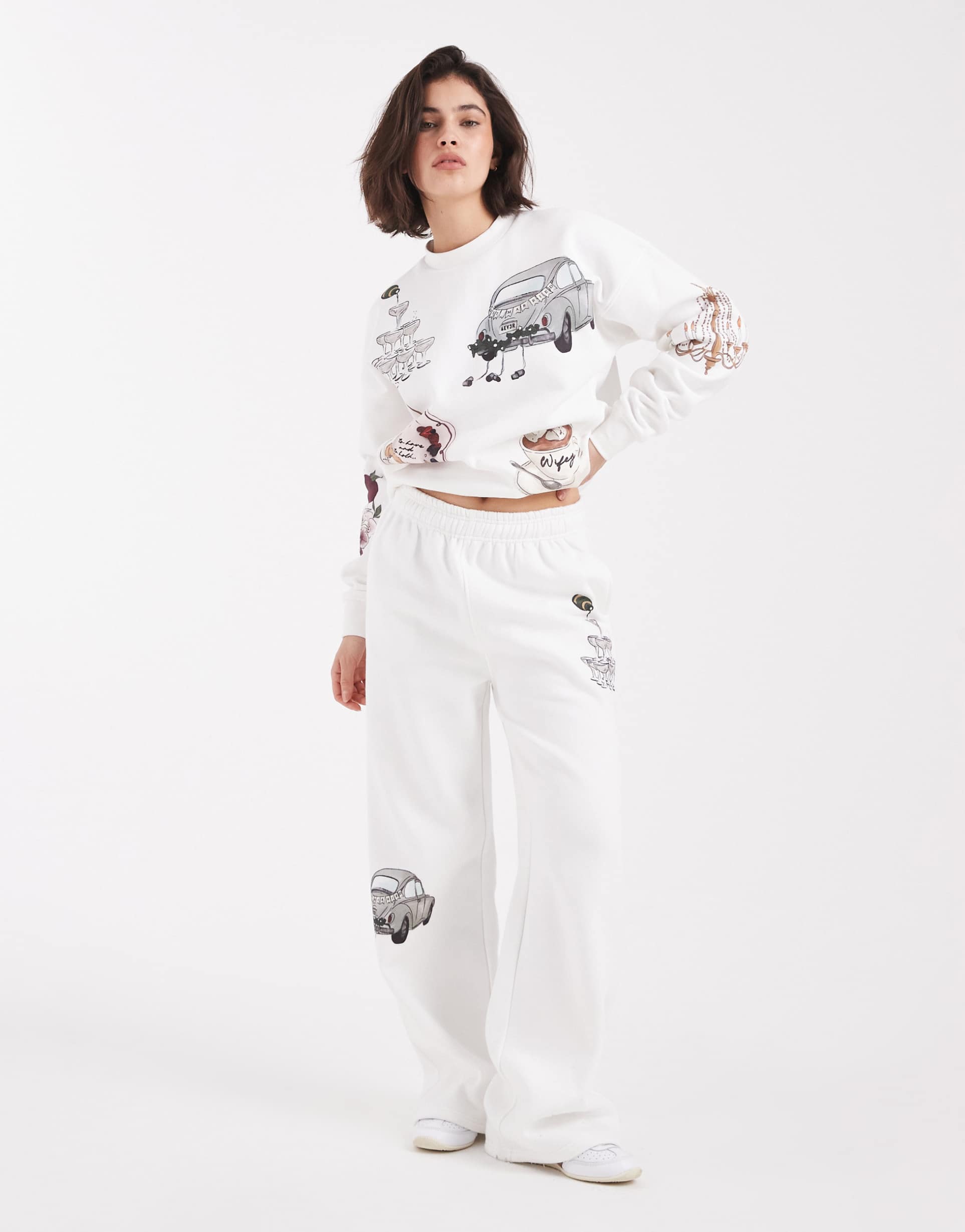 six stories printed winter bridal sweatpants in white - part of a set
