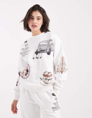 Six Stories Six Stories printed winter bridal sweatshirt co-ord in white
