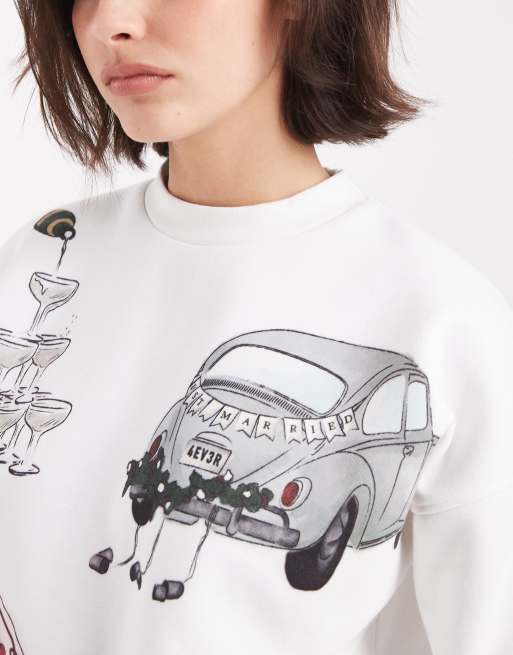 Six Stories printed winter bridal sweatshirt in white (Part of a set), 4 of 4