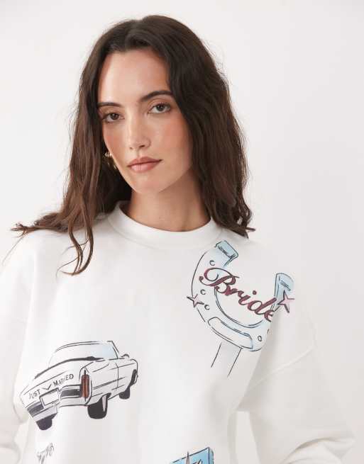 Six Stories – Pullover in Weiß mit Vegas- und „Bride“-Prints, 2 von 4