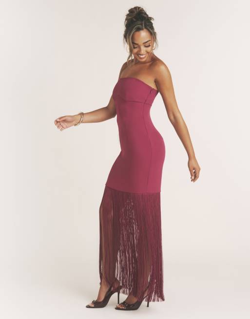 Six Stories - Robe bandeau longue en crêpe avec franges - Magenta, 3 de 3