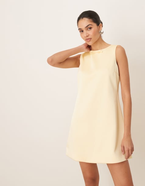 Six Stories - Robe courte et droite en satin - Jaune citron - view 1