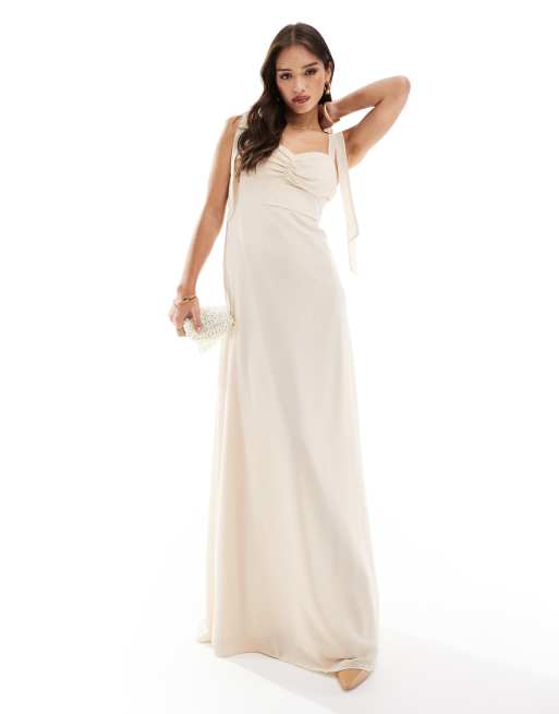Six Stories - Robe longue de demoiselle d'honneur en mousseline avec bretelles nouées - Champagne