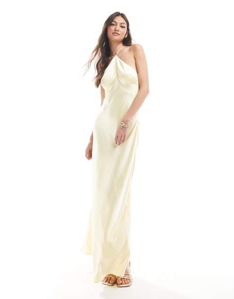 Six Stories - Robe longue de demoiselle d'honneur en satin avec dos nu - Jaune citron - view 1