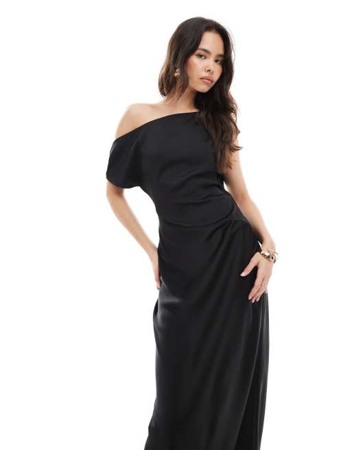 Six Stories - Robe longue de demoiselle d'honneur satinée asymétrique - Noir, 2 de 4