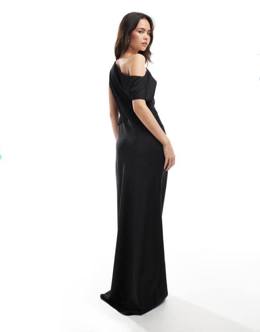 Six Stories - Robe longue de demoiselle d'honneur satinée asymétrique - Noir, 3 de 4