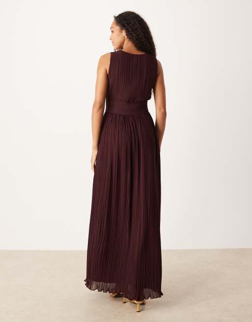 Six Stories - Robe longue et plissée à décolleté plongeant - Lie-de-vin, 4 de 4