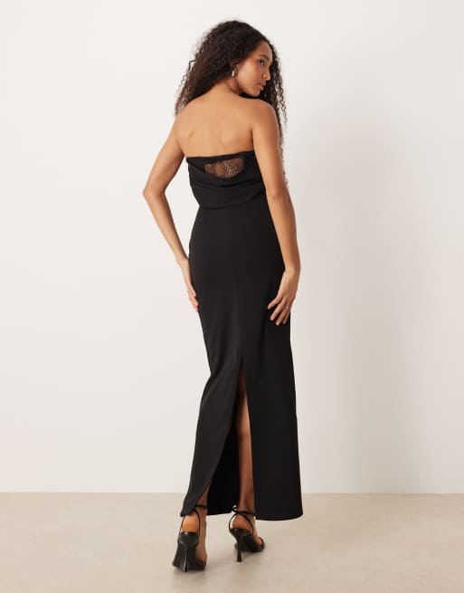 Six Stories - Robe longue et structuré effet drapé avec bordures dentelle et détail corset - Noir, 4 de 4