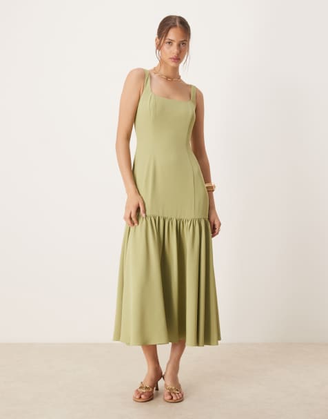 Six Stories - Robe longueur mollet à taille basse - Sauge olive - view 1