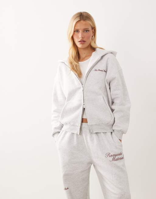 Six Stories - Romantic Material - Maglione in jersey grigio con cappuccio e zip in coordinato, 3 di 4