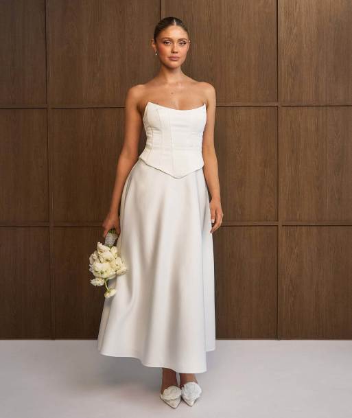 Six Stories Satin corset midi dress in ivory, 4 of 7