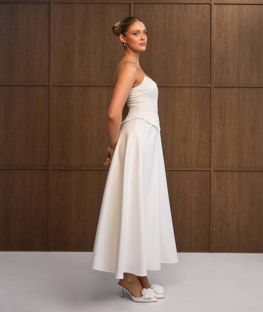 Six Stories Satin corset midi dress in ivory, 6 of 7