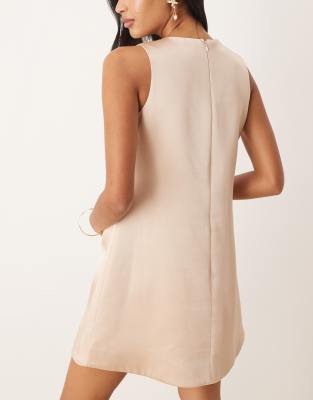Six Stories Satin Mini Shift Dress In Gold
