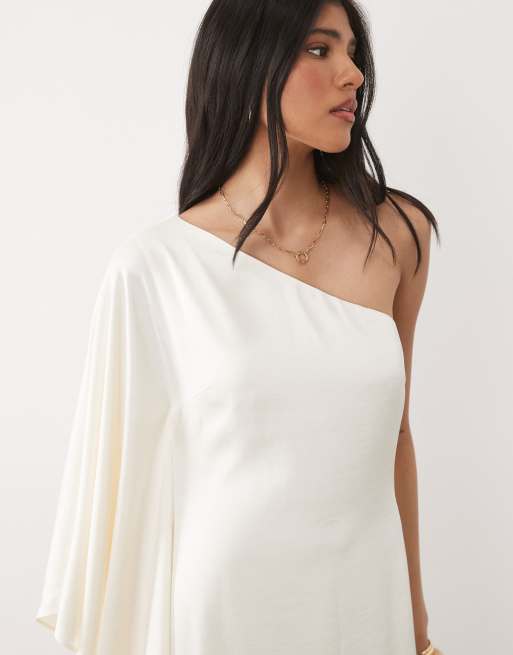 Six Stories satin one-shoulder draped bias maxi dress in white , 2 of 4