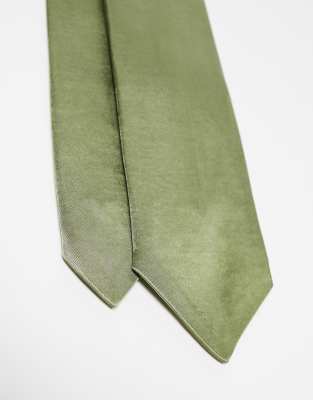 Six Stories Six Stories satin tie in moss green