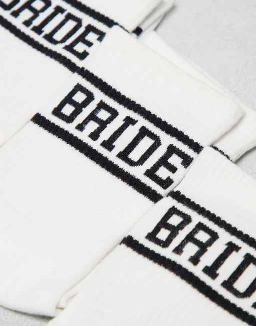 Six Stories - Set van 3 paar sokken met 'Bridesmaid'-slogan in wit, 2 van 4