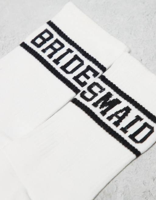 Six Stories - Set van 3 paar sokken met 'Bridesmaid'-slogan in wit, 4 van 4