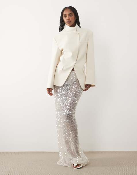 Six Stories sheer sequin maxi skirt in white