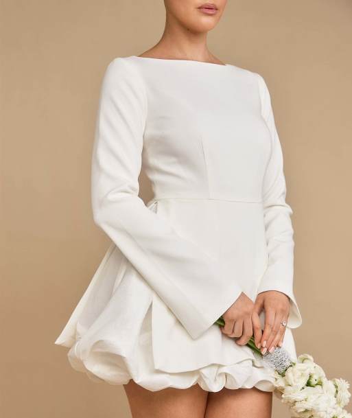 Six Stories Split sleeve bubble hem mini dress in white, 5 of 7