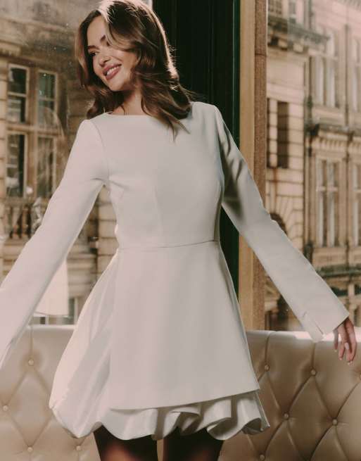 Six Stories Split sleeve bubble hem mini dress in white, 7 of 7