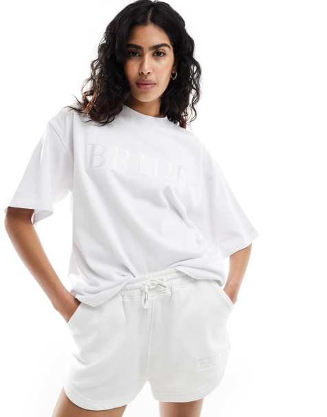 Six Stories - Statement T-shirt met 'Bride'-slogan in wit, deel van co-ord set - view 1