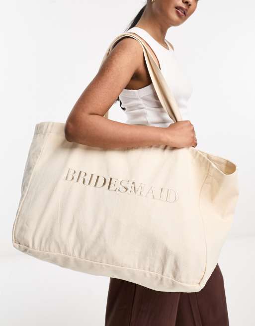 Six Stories - Statement tote met 'Bridesmaid'-slogan in neutraal 