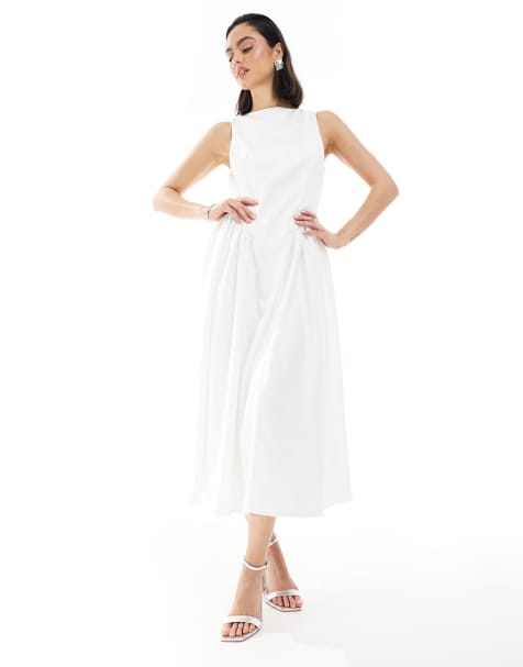 Six Stories Bridal drop waist midaxi dress in ivory